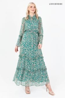 Lovedrobe Green Animal Print Tie Neck Maxi Dress (Q89413) | €53