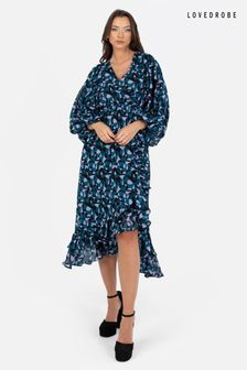 Lovedrobe Blue Printed Ruffle Detail Midi Dress (Q89463) | SGD 93