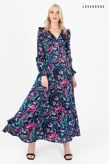 Lovedrobe Print Frill Detail V-Neck Black Maxi Dress (Q89478) | NT$3,970
