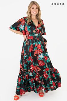 Lovedrobe Black Floral Faux Wrap Maxi Dress (Q89490) | 148 QAR