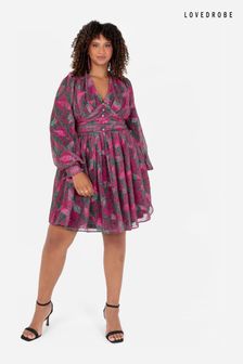 Розовое платье мини на пуговицах с принтом Loverobe (Q89507) | €34