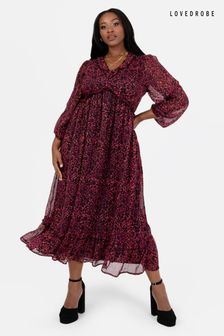 Rot - Lovedrobe Rotes Bedrucktes Midaxi-Kleid mit Rüschendetail​​​​​​​ (Q89510) | 36 €
