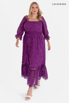 Lovedrobe Purple Square Neck Lace Midaxi Dress