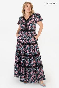 Lovedrobe Black Dark Floral Print And Lace Maxi Dress