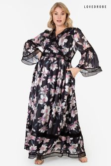 Lovedrobe Black Bell Sleeve Floral Print Maxi Dress