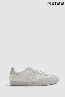 Reiss White Alba Leather-Suede Low Trainers (Q89540) | KRW378,000