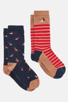 Joules Men's Kingsbury Tan/Navy 2 Pack Socks (size 7-12) (Q89551) | 65 zł