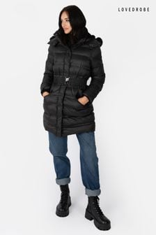 Lovedrobe Belted Padded Coat with Faux Fur Trim Hood (Q89630) | SGD 174