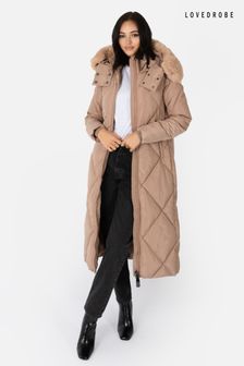 Longline Padded Coat with Faux Fur Trim Removable Hood (Q89639) | SGD 174