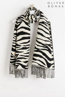 Oliver Bonas czarno-biały szalik w paski zebry z żakardowym wzorem (Q89753) | 250 zł