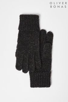 Czarne brokatowe rękawiczki z dzianiny Oliver Bonas (Q89757) | 70 zł