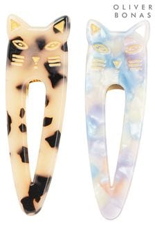 Oliver Bonas Lexi Cat Marbled Resin Natural Hair Clips Pack of 2