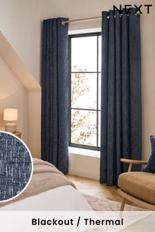 Ink Blue Heavyweight Chenille Eyelet Blackout/Thermal Curtains (Q89983) | $112 - $265