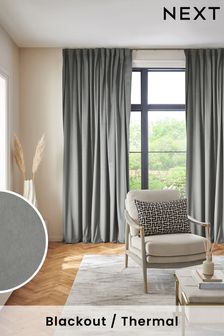 Charcoal Grey Matte Velvet Wave Header Blackout/Thermal Curtains