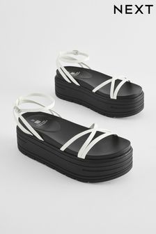 White Regular/Wide Fit Chunky Strappy Flatform Sandals (Q90100) | kr417