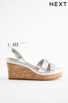 Silver Extra Wide Fit Forever Comfort® Double Strap Wedges (Q90115) | LEI 247