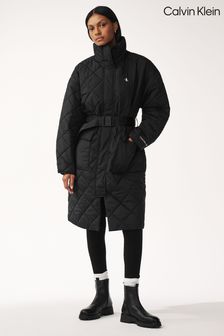 Calvin Klein Black Belted Quilted Coat (Q90116) | $366