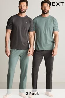 Grey/Sage Green Short Sleeve Jersey Pyjamas Set (Q90124) | 227 SAR