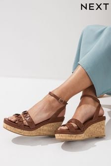 Tan Brown Extra Wide Fit Forever Comfort® Double Strap Wedges (Q90142) | $46
