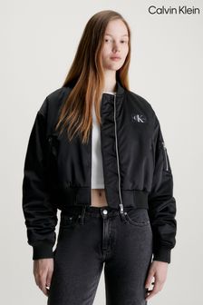 Calvin Klein Black Satin Bomber Jacket (Q90170) | $286