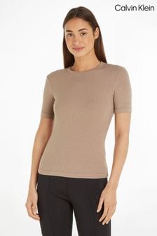 Calvin Klein Brown Modal Rib T-Shirt (Q90171) | AED388