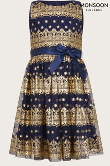 Monsoon Blue Flick Foil Print Scuba Dress (Q90219) | €64 - €71