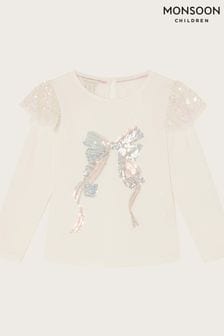 Monsoon Natural Sequin Bow Long Sleeve Top (Q90274) | €25 - €31