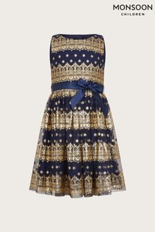 Monsoon Blue Flick Foil Print Scuba Dress (Q90280) | €65 - €79