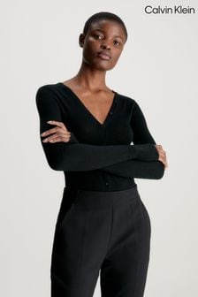 Calvin Klein Black Henley Bodysuit (Q90335) | €102