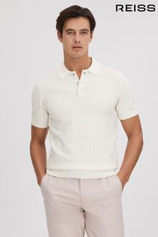 Reiss White Pascoe Textured Modal Blend Polo Shirt (Q90411) | 794 QAR