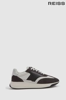 Reiss Charcoal Emmett Leather Suede Running Trainers (Q90413) | KRW378,000