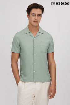 Pistachio - Reiss Tokyo Cuban Collar Button-through Shirt (Q90429) | kr1 610
