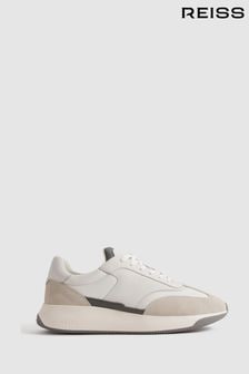 Reiss Off White Emmett Leather Suede Running Trainers (Q90451) | $267