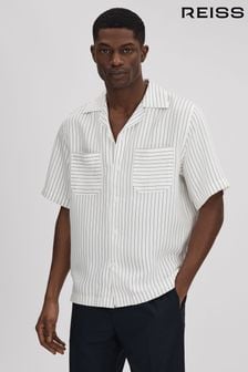 Reiss White/Navy Anchor Boxy Fit Striped Shirt (Q90471) | 720 QAR