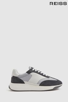 Reiss Grey Mix Emmett Leather Suede Running Trainers (Q90473) | OMR126