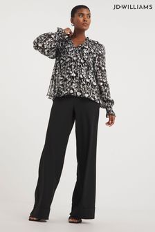 Srebro-czarna bluzka Jd Williams z dekoltem w szpic i metalicznym wzorem żakardowym z koszulką na ramiączkach (Q90476) | 175 zł