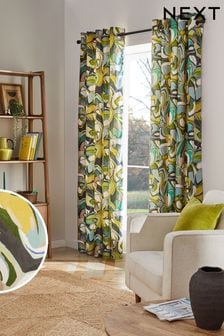 Multi Leaf Velvet Printed Eyelet Lined Curtains (Q90712) | kr1 320 - kr2 490