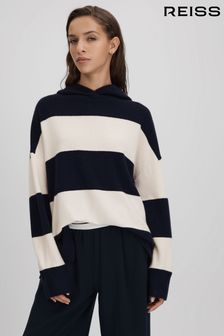 Reiss Navy/Ivory Ally Wool Blend Striped Hoodie (Q90741) | kr2,515
