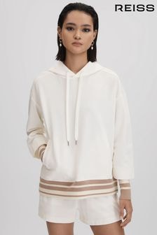 Reiss Mink/Ivory Lexi Striped Trim Hoodie (Q90754) | $244