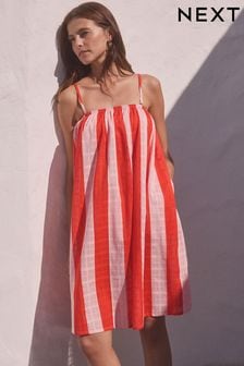 أحمر/وردي مقلم - فستان قصي بدون حمالات (Q90765) | 129 ر.س