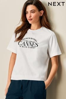 Gráfico blanco - Camiseta gruesa de manga corta con cuello redondo (Q90901) | 26 €