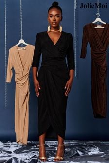Jolie Moi Black Wrap Sparkly Maxi Bodycon Dress (Q90902) | €42