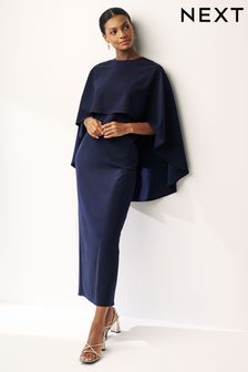 Donkerblauw - Maxi-jurk met capedetail (Q90916) | €106