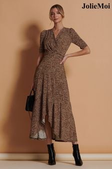 Jolie Moi Black Print Viscose Frill Hem Maxi Dress (Q90939) | SGD 153