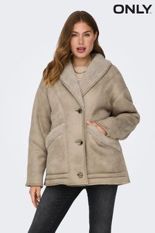 ONLY Cream Aviator Coat With Teddy Borg Lining (Q90958) | €102