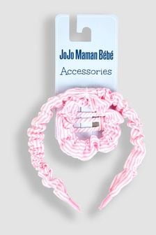 JoJo Maman Bébé Pink Stripe Headband, Clips And Scrunchie Set (Q90984) | $16