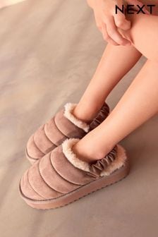 Brown Quilted Flatform Slippers (Q90987) | €28 - €32