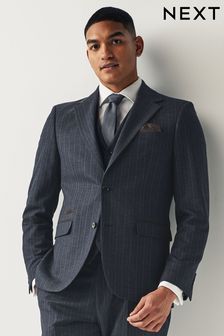 Navy Blue Tailored Fit Stripe Suit Jacket (Q90995) | $153