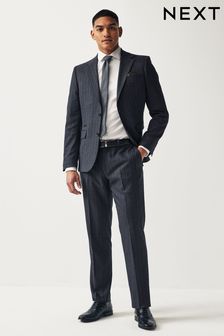 Navy Blue Tailored Fit Stripe Suit Trousers (Q91028) | SGD 88