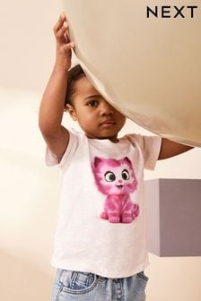 Weiss/Rosa mit Katzenmotiv - T-Shirt (3 Monate bis 7 Jahre) (Q91107) | 9 € - 11 €